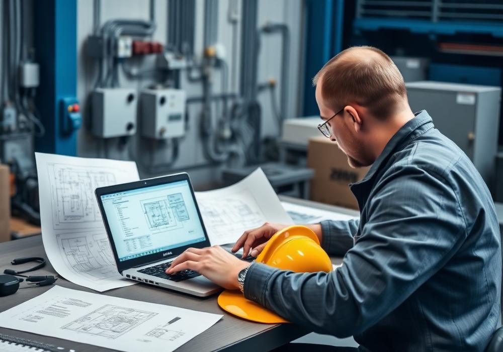 Ingeniero revisando planos eléctricos